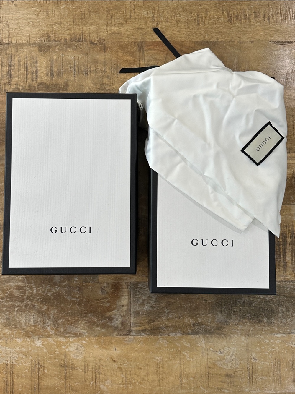 Gucci White and Black Shoe Boxes with White Dust Bag